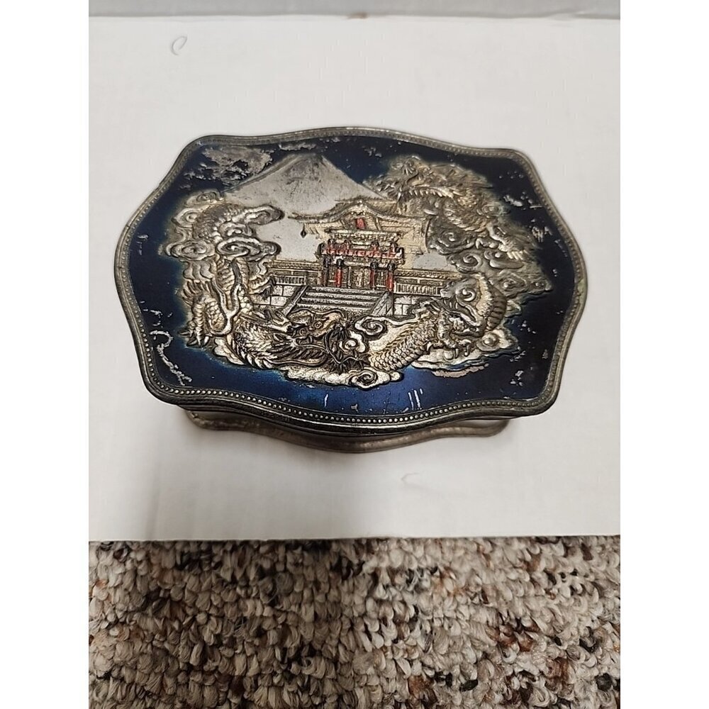 AE- VINTAGE Metal JEWELRY BOX ( MADE IN OCCUPIED JAPAN ) Trinket Box antique